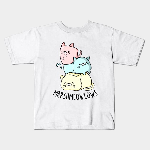 Marshmeowlow Cute Pile Of Cat Marshmallow Pun Kids T-Shirt by punnybone